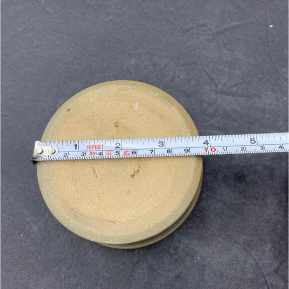 Handmade Crock Bowl Beige With Blue Glaze‎ Interior 5" Trinket Dish Planter - Picture 5 of 8